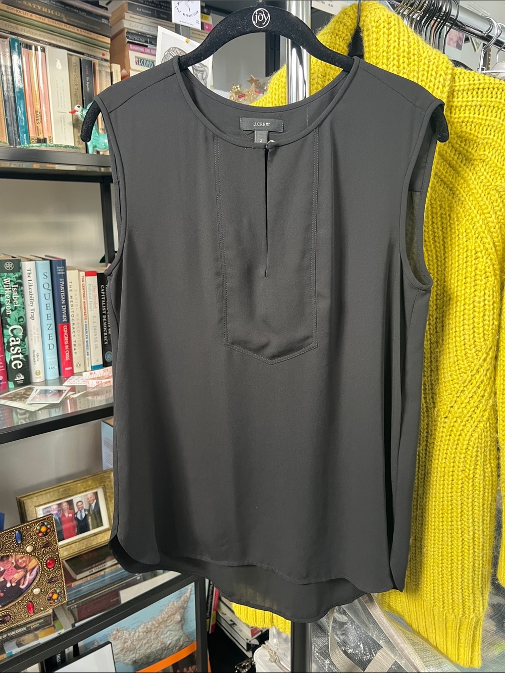 J. Crew Black Sleeveless Shell Top with Stitch Panel